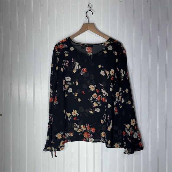 Fashion Bug Floral Chiffon Blouse 22/24 | Bell Sleeve Boho Peasant Top Romantic - Picture 3 of 8
